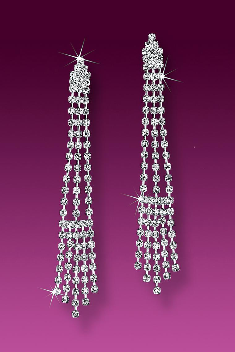 ER022CS Vintage Inspired Rhinestone Dangle Chain Earrings