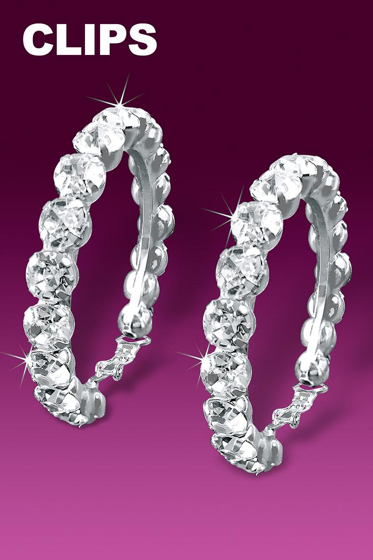 Big And Bold Rhinestone Hoop Earrings  Crystal ClipOn
